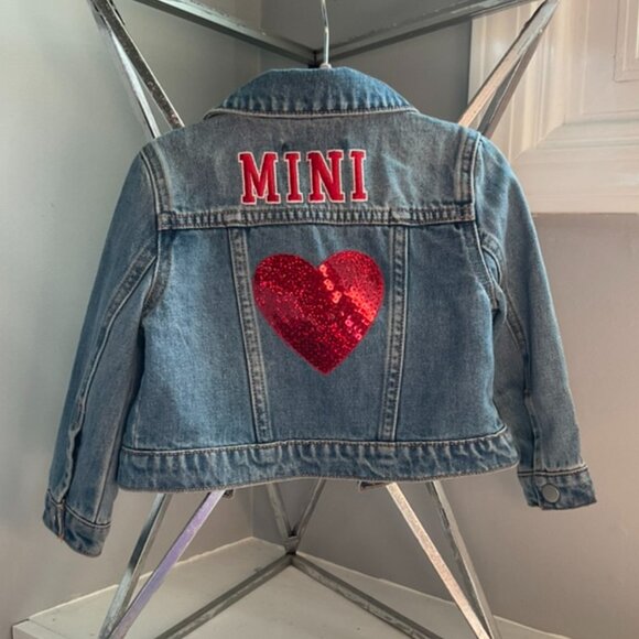 Toddler Jean Jacket w/ Mini Embroidery and Sequin Heart - Picture 1 of 3